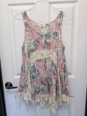 entro Paisley Lace-Trim Tank Top - Pink & Cream